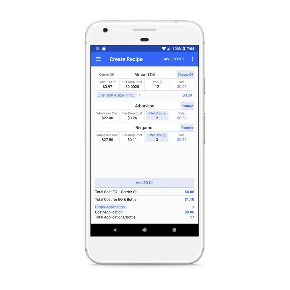 Essential Oil Recipes calculator app